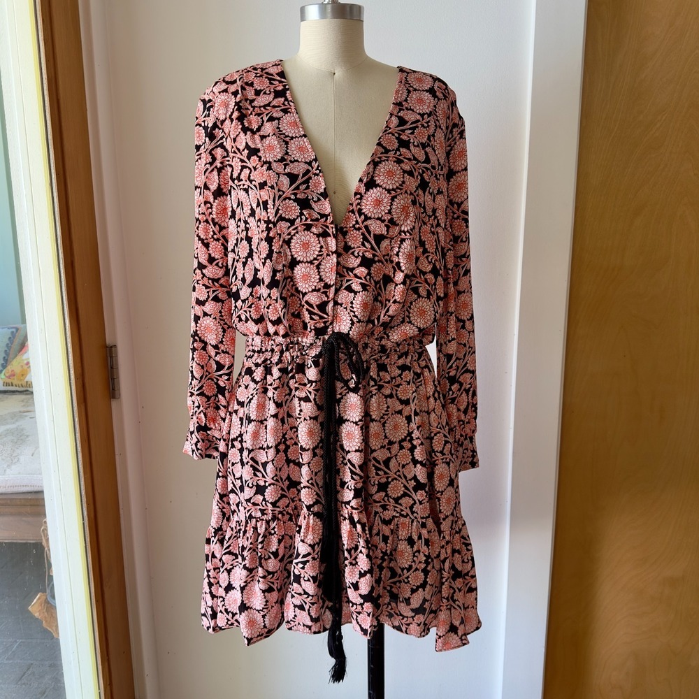 NEW Reiss January Floral Print Belted Flippy Dress-Pink/Black Floral-10-RRP $320